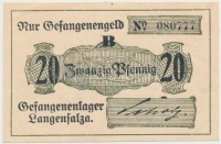 Német Birodalom / Langensalza hadifogolytábor ~1915. 20Pf T:II- / German Empire / Langensalza POW camp ~1915. 20 Pfennig C:VF