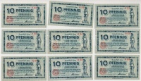 Németország / Weimari Köztársaság / Köln 1921. 10pf (9x) 5db és 2x2db sorszámkövető T:I,I- kis sarokkopások / Germany / Weimar Republic / Köln 1921. 10 Pfennig (8x) 5pcs and 2x2pcs with sequential serials C:UNC,AU small corner wears