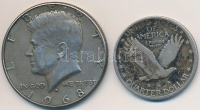 Amerikai Egyesült Államok 1916-1930. 1/4$ Ag 'Standing Liberty' dátum lekopott! + 1968D 1/2$ Ag 'Kennedy' T:3,2
USA 1916-1930. 1/4 Dollar Ag 'Standing Liberty Quarter' date is not visible! + 1968D 1/2 Dollar Ag 'Kennedy' T:F,XF
