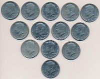 Amerikai Egyesült Államok 1971-1971D 1/2$ 'Kennedy' (13x) T:2,2-
USA 1971-1971D 1/2 Dollar 'Kennedy' (13x) C:XF,VF