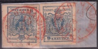 1850 2 x 9kr kivágáson, piros 'WIEN RECOMANDIRT'