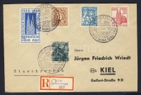 1948 Kölni dóm Mi 69-72 díjkiegészített ajánlott FDC / with additional franking on registered cover