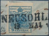 1850 9kr HP III. még teljes / óriási szélekkel, lemezhibával / large margins on 3 siedes, plate variety 'NEUSOHL'