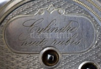 Ezüst zsebóra, kulccsal és lánccal, Cylindre  huite rubis, Ag., bruttó:34,7gr., jelzett, működik, d:3cm / Silver pocket watch with key and chain, Cylindre huite Rubis, Ag, gross:.. 34,7gr, marked, operate, d: 3cm