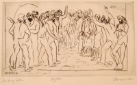 Borsos Miklós (1906-1990): Az öreg hídon. Rézkarc, papír, jelzett, 19×33 cm