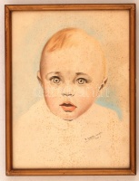 Endrédy Sarolta (?-?): Csecsemő portré. Akvarell, papír, jelzett, üvegezett keretben, foltos, 23×17 cm