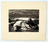Ék Sándor (1902-1975):  Memento. Kőnyomat (lithográfia) jelzett. Műcsarnoki kiállítás anyagából. Paszpartuban, Képméret:38x26 cm