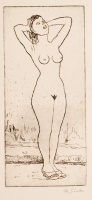 Ék Sándor (1902-1975): Fürdőző. Női akt. Rézkarc, papír, jelzett, 40×20 cm
