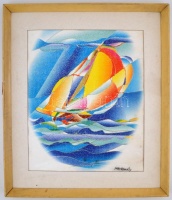 Farkasházy jelzéssel: Vitorlás. Pasztell, merített papír, keretben, 50×40 cm