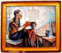 Hahnné Virág Tera/Terézia (1896-?): Műteremben. Olaj, vászon, jelzett, keretben, 50×60 cm