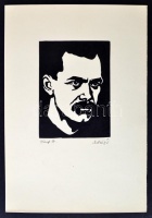 M. Kiss József (1935-1999): József Attila. Fametszet, papír, jelzett, 14×10 cm