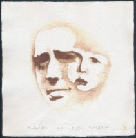Margit jelzéssel: Arcok. Nyomat, papír, hajtás nyommal, 20×20 cm
