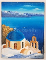Medveczky jelzéssel: Görög falu. Olaj, vászon, keretben, 41×31 cm