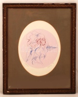 Melocco Miklós (1935-): Nőszirom 1984. Szitanyomat, papír, jelzett, üvegezett keretben, d:32,5 cm