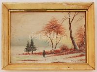 Neogrády jelzéssel: Vadász a hóban. Gouache, karton, üvegezett keretben,