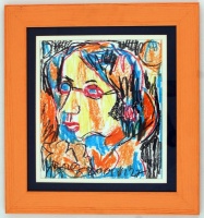 Cs. Németh Miklós (1934-2012): John Lennon, vegyes technika, papír, paszpartuban, üvegezett fa keretben, 27×23,5 cm