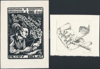 4 db különféle, Petry Béla (1902-1996) grafikushoz kötődő ex libris, nagyrészt külföldi grafikusok munkái (Alma Petz, Helmut Arndt, Elly de Koster), 1 db rézkarc, 3 db klisé, papír, jelzettek (egy csak a klisén), különböző