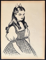 Róna Emy (1904-1988): Dorothy. Illusztráció az 'Óz, a nagy varázsló' c. könyvhöz. Tus, ceruza, jelzés nélkül, 1941. 26x19 cm.