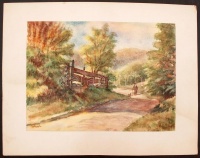 Sostarics Lajos (1896-1968): Séta az erdőben. Akvarell, papír, jelzett, kartonra kasírozva, 23x30 cm