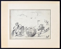 cca 1930 'A leküzdhetetlen akadály' - labdarúgó mérkőzésről készült karikatúra. Ceruzarajz, Sülle jelzéssel. Paszpartuban, 25,5x19 cm.