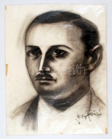 Szabó Zoltán (1929-2014): Férfi portré, szén, papír, jelzett, 63,5×49 cm