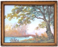 Szenes jelzéssel: Híd a folyón. Akvarell, papír, jelzett, üvegezett keretben, 23x31 cm