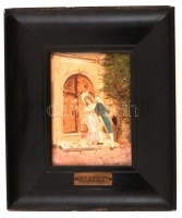 Olvashatatlan jelzéssel: Belauscht. Olaj, falemez, antik keretben, 14×10 cm