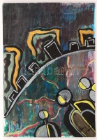 Olvashatatlan jelzéssel: Alakok, házak. Olaj, karton(sérült), 41×28 cm