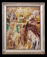 Olvashatatlan jelzéssel: Tornyok. Olaj, papír, keretben, 42×33 cm