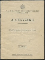 1939 A M. Kir. Posta, Bélyegértékesítő irodájának árjegyzéke