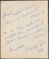 1980 Bánffy György (1927-2010) színművész üdvözlő sorai és aláírása kivágott lapon. Hátoldalán Gina Cigna (1900-2001) olasz-francia operaénekesnő aláírása.