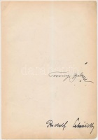 Vegyes aláírás tétel ugyanazon papírlap két oldalán, összesen 3db ebből 1db azonosított: id. Toronyi Gyula (1872--1945) tenor operaénekes saját kezű aláírása papírlapon, 16x24cm,