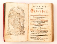 Sammlung auserlesener Gebether, als Morgen- Abend- Meß- Beicht- und Kommunionandachten. Wien, 1790, Gedruckt und zu finden bey Ignaz Grund. 410 p. Korabeli viseltes bőrkötésben, belül azonban ép és sértetlen.