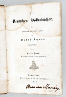 Gustav Schwab: Die deutschen Volksbücher I. Stuttgart, 1847, S.G. Liesching. Korabeli félvászonkötésben, a címlapon tulajdonosi bejegyzéssel.