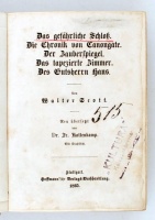 Walter Scott: Das gefährliche Schloss. Die Chronik von Canongate. Der Bauberspiegel. Das tapezierte Zimmer. Des Gutssherrn Hans. Übersetzt von Dr. Franz Rottekamp. Walter Scott's sämmtliche Werke XXV. Stuttgart, 1865, Hoffmans'sche Verlag.