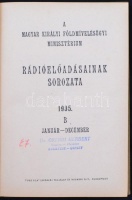 A Magyar Királyi Földmívelésügyi Minisztérium rádióelőadásainak sorozata 1935. 'A' sorozat: január-december; 'B' sorozat: január-december. Bp., é. n., Pátria. Számos érdekes írással. Félvászon kötésben, jó állapotban.