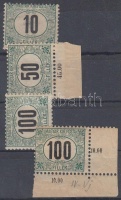 1905 Zöldportó 10f, 50f, 2 x 100f 11 3/4 : 12  fogazással (48.500)