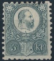 1871 Réznyomat 5kr próbanyomat zöldesszürke, halvány falcnyom