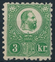 1871 Réznyomat 3kr élénkzöld (~35.000) foltos gumi