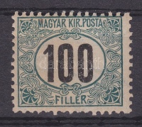 1905 Zöldportó II. 100f 'd' állású teljes római számmal / Postage due Mi 17 with IV. in the watermark, position 'd'