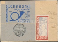 1937/2 Pannónia bélyegegyesület XIV. bélyegnap 2 klf emlékív, az egyik levelezőlapon, a másik kivágáson