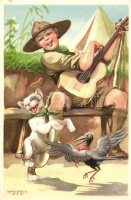 A cserkész vidám és meggondolt; Cserkész levelezőlapok kiadóhivatal / Hungarian scouting art postcard s: Márton L.