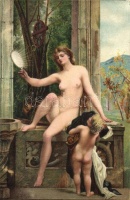 Die Wahrheit  / Erotic nude art postcard, litho s: Paul Jacques Aime Baudry