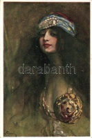 Tanulmányfej / Erotic art postcard s: Kiss Rezső
