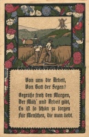 'Von uns die Arbeit Von Gott der Segen!' / German peasants rhyme, folklore, floral, Bishof & Klein No. 128