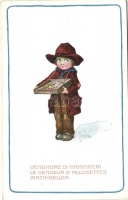 Venditore di Fiammiferi / Le Vendeur d'Allumettes / Matchseller; italian art postcard, s: A. Bertiglia (EK)