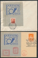 1937 Pannónia kék emlékív levelezőlapon ill. levélen alkalmi bélyegzéssel (15.000+)