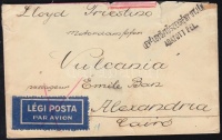 1932 Légi levél Alexandriába a Vulcania hajó utasának / Airmail cover to Alexandria to passenger of steamer Vulcania