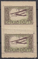 1920 Budapest-Szombathely légiposta emlékív, a felső bélyeg alsó fogazása hiányzik (40.000)
