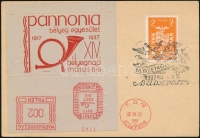 1937 Pannónia piros emlékív levelezőlapon alkalmi bélyegzéssel (15.000)